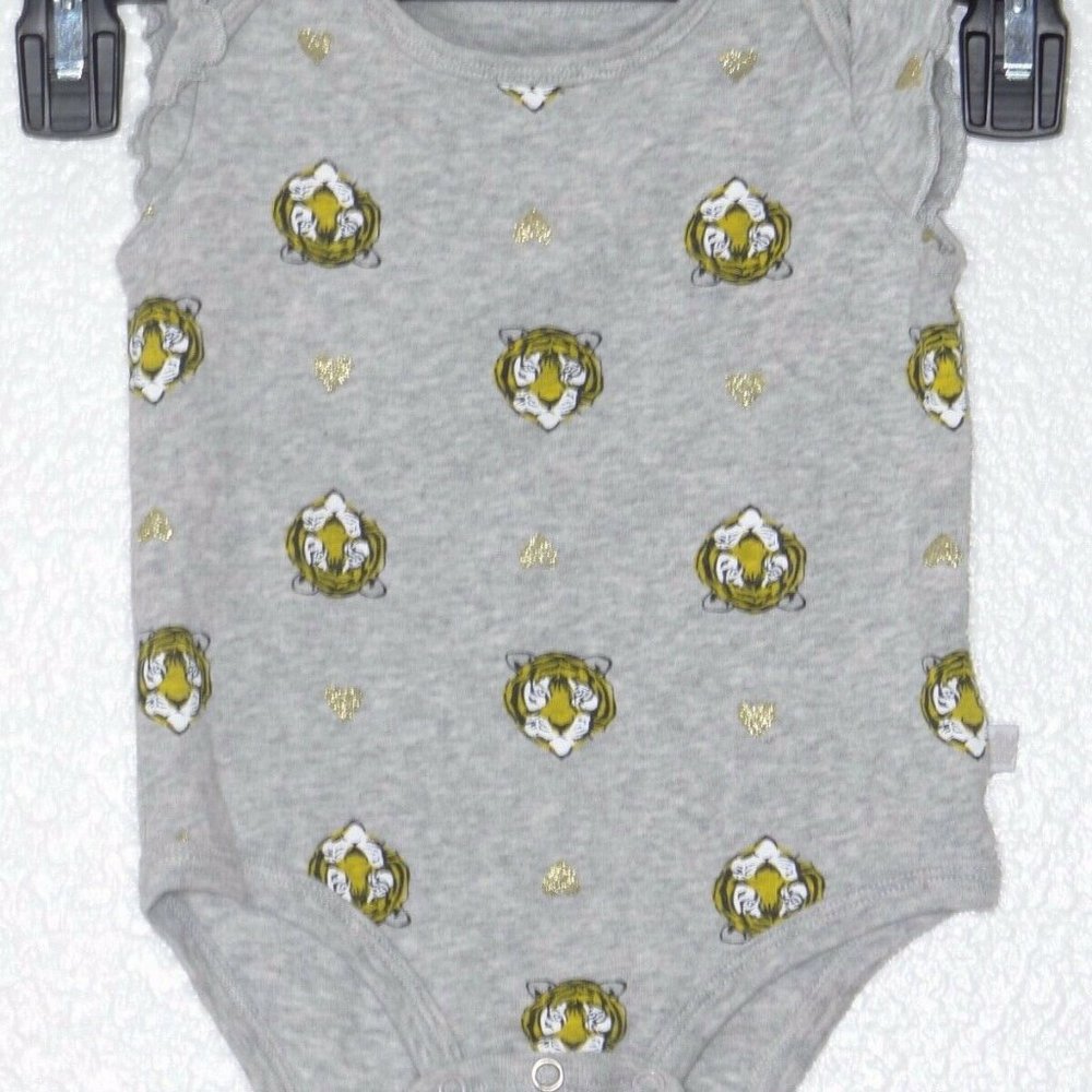 Rosie Pope Gray Onsie Tiger Face Baby 6-9 months Unisex